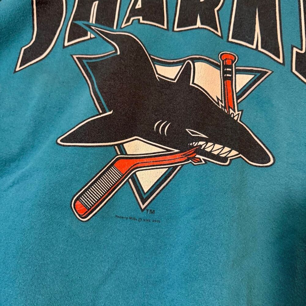 RARE Vintage 1991 San Jose Sharks Old Logo Crewneck Nutmeg Size Large - Picture 3 of 6
